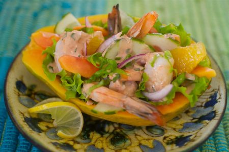 Shrimp Salad with Papaya and Honey Jerk Dressing
