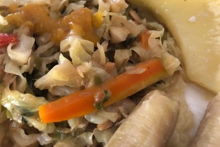 Salt Fish and Mixed Vegetables with Belcour Pepper Sauce